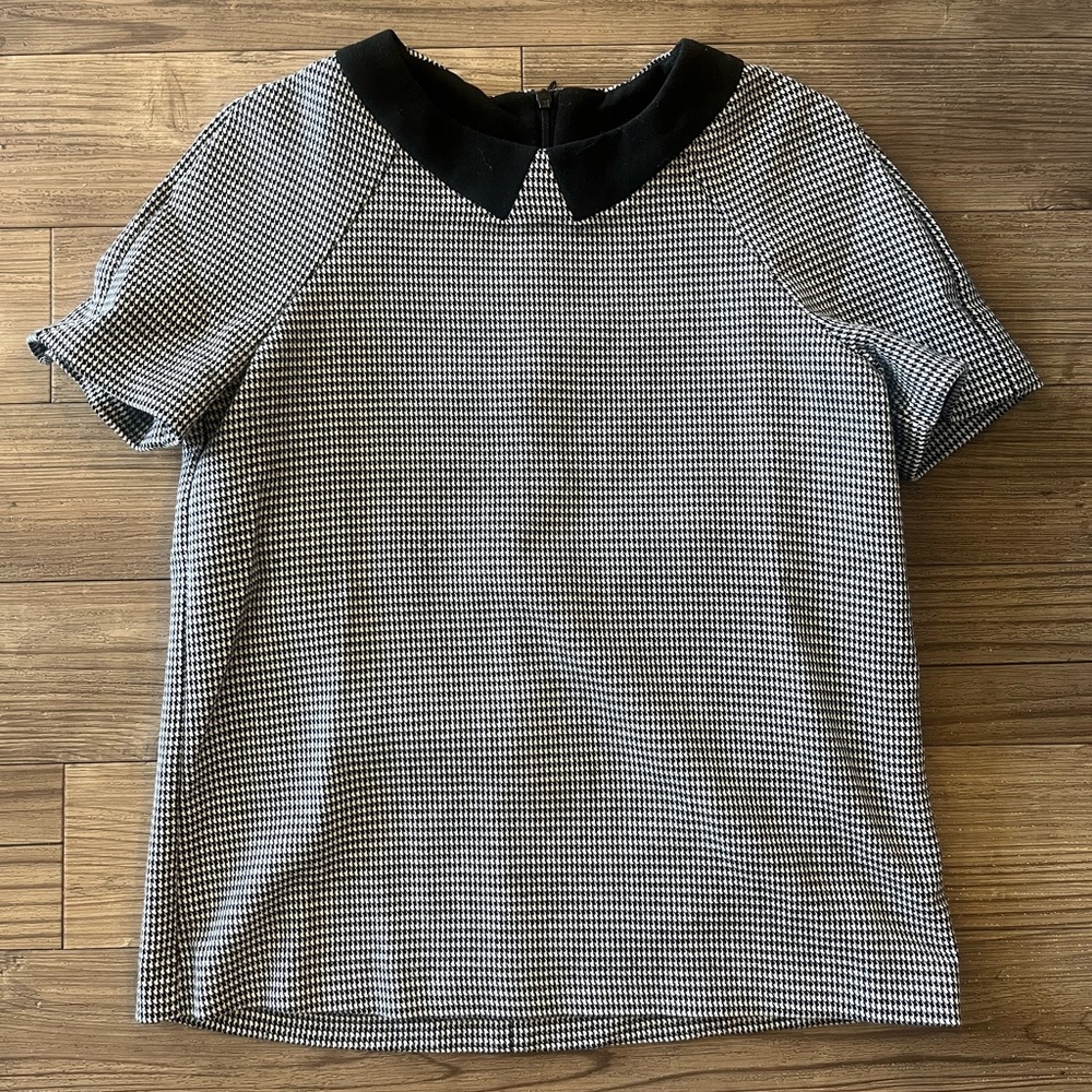 (Zara) Short sleeve top in black white checker